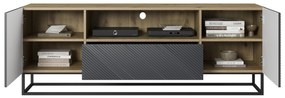 Szafka RTV Asha 167 cm z szufladą i metalowym stelażem - artisan / rivier stone mat