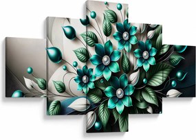 Obraz - 3D turkusowe kwiaty (125x70 cm)