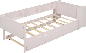Łóżko pojedyncze 90x200 cm z łóżkiem wysuwanym - z biurkiem obok - Różowe