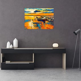Obraz - Łódź o zachodzie słońca (70x50 cm)
