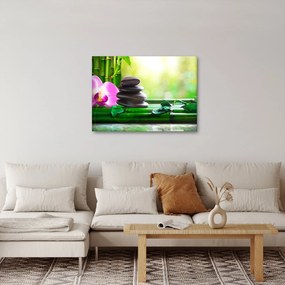 Obraz kamieni do masażu i storczyków na wodzie (70x50 cm)