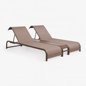 Zestaw 2 Leżaków Rozkładanych I Stolik Boczny Ze Stali Marietta Chocolate - Sklum