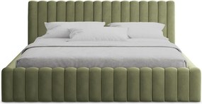 Zielone tapicerowane łóżko dwuosobowe ze schowkiem ze stelażem 140x200 cm Lemi – Makamii