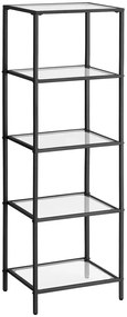 Czarny metalowy szklany regał z 5 półkami w stylu loft - Linas 3X