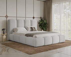 BESILIO Łóżko chmurka z pojemnikiem i stelażem 120x200 Fluffy - łóżko tapicerowane tkanina boucle/baranek, łóżko gruba pianka - Jasnoszary