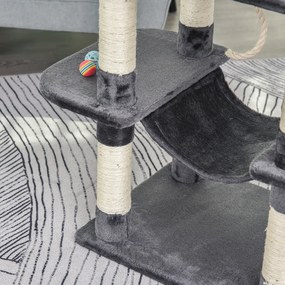 PawHut Drapak dla kota, domek dla kota, z hamakiem i sizalowymi słupkami, pluszowa piłka, plusz, ciemnoszary