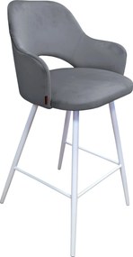 Hoker Milano krzesło barowe tkanina Welur podstawa metalowa : Kolor nogi - Biały stożek, Kolor tkaniny - VELVET - BL14, Typ siedziska - Siedzisko stałe