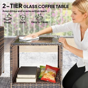 Outsunny Rattanowy zestaw mebli ogrodowych 5-częściowy zestaw balkonowy z 2 krzesłami, poduszkami, podnóżkami, stołem i schowkiem, kremowy | Aosom PL