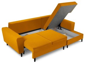 Musztardowy sztruksowy rozkładany/ze schowkiem narożnik (prawostronny/z szezlongiem) Kyoto – Cosmopolitan Design