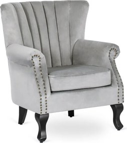 Fotel Uszak Wypoczynkowy MALLO Szary Welurowy Nowoczesny Glamour