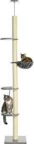 PawHut Funkcjonalna Drapak dla Kota z Hamakiem - Element Sufitowy, Szaro-Kremowy, 40x40x250cm - Aktywna Zabawa