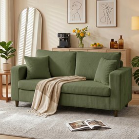 HOMCOM Sofa dwuosobowa ze sztruksu z szerokim głębokim siedziskiem i wkładem sprężynowym, zielona | Aosom PL