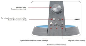 Srebrna lampka biurkowa z nocnym oświetleniem - S252 Riki 4X