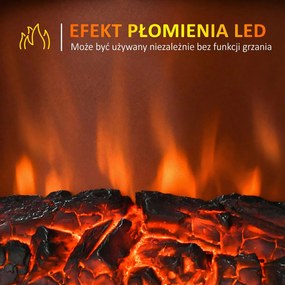 HOMCOM Elektryczny Kominek Wolnostojący, Efekt Płomieni, 2 Tryby Grzewcze 1000W/2000W, Hartowane Szkło, Czarny, 36,5x24x45,5 cm