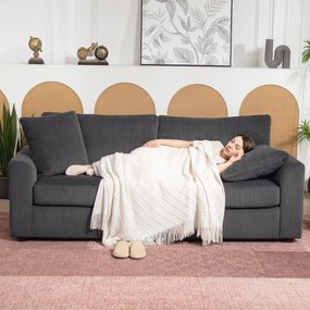 HOMCOM Sofa 3-osobowa z poduszkami ozdobnymi, sofa ze sztruksu do salonu, sypialni, szer. 212 cm, ciemnoszary | Aosom PL