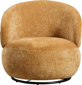 Fotel obrotowy z teksturowanej tkaniny w kolorze musztardowym LACAZO