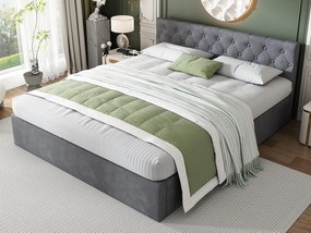 Łóżko 140x200 cm z weluru z stelażem na listwy - Szary