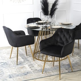 Stół Okrągły Szklany OLIVIER 120 cm ze Złotymi Nogami Nowoczesny do Salonu Glamour