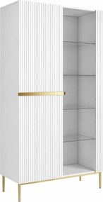 Witryna Nicole 100 cm z ryflowanym frontem - biały mat / złote nóżki
