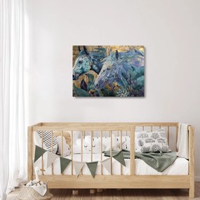 Obraz na szkle - Konie na złotym tle (70x50 cm)