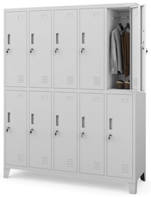 Szafka BHP ubraniowa 10-drzwiowa szara: BARTEK, 1360 x 1720 x 450 mm