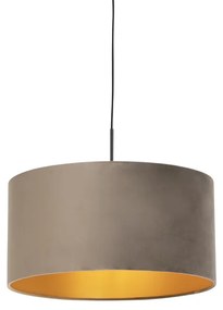 Lampa wisząca z abażurem z weluru taupe ze złotem 50 cm - Combi
