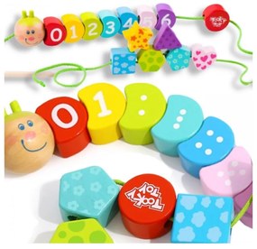 Tooky toy drewniane klocki do nawlekania gąsienica nauka liczenia 20 el.