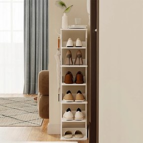 Szafka na buty funkcjonalna wąska biała regał półka 6 poziomów 2 haki 112cm