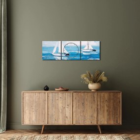 Obraz - Obraz jachtów na morzu (z zegarem) (90x30 cm)