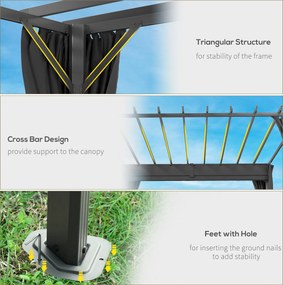 Outsunny Pergola 3,6 x 3 m, pawilon ogrodowy, zadaszenie tarasu z aluminium, regulowany dach, ciemnoszary | Aosom PL