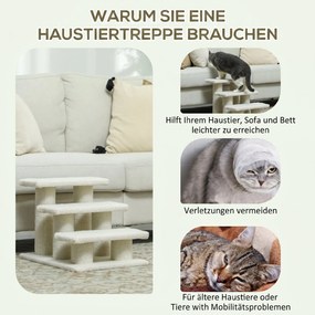 PawHut Schodki dla kota 3 stopnie Schodki dla zwierząt Schodki dla kota Schodki z pluszem 45 x 35 x 34 cm cm Beżowy | Aosom PL