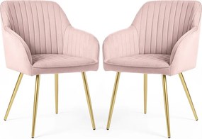 2x Welurowe krzesło tapicerowane z przeszyciami Pudrowy Róż FLORENCE Złote nogi