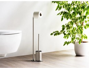 Stojak na papier toaletowy ze szczotką ze stali nierdzewnej w kolorze matowego srebra Levante – Wenko