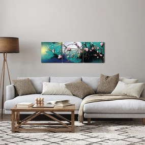 Obraz - Drzewo, grafika (z zegarem) (90x30 cm)