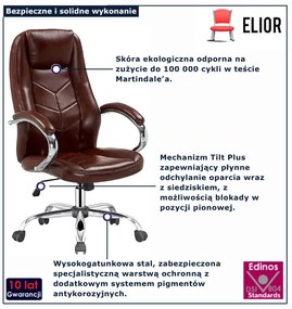 Brązowy fotel obrotowy ze skóry ekologicznej N3-T19