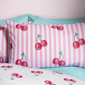 Biało-różowa pościel dwuosobowa 200x200 cm Disco Cherries Stripes – Catherine Lansfield