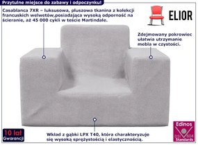 Jasnoszary fotel dla chłopca z pluszu - Hring 4X