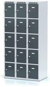 Alfa 3 Szafka skrytkowa S6, 15 schowków, 1800 x 900 x 500 mm, zamek obrotowy, drzwi ciemnoszare