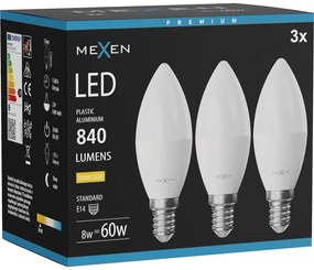 Mexen Nova 3x żarówka LED E14, C37, 8W, Ciepła - 3000K, 840 lm - L102-E14-0830-01x03