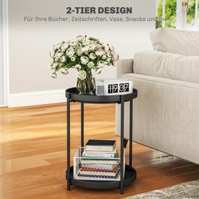 HOMCOM Okrągły stolik pomocniczy z półkami, 2-poziomowy stolik kawowy do salonu, sypialni, małych przestrzeni, metal, czarny