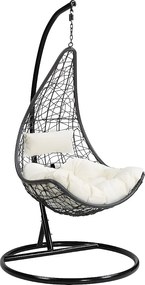 Fotel wiszący  z technorattanu antracytowy z beżową poduszką - OROSI