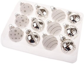 Zestaw szklanych ozdób Glimmer Collection, srebrno-biały, 12 szt., śr. 3 cm