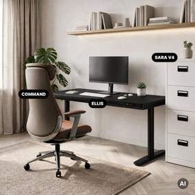 Biurko elektryczne sit-stand z szufladą i ładowarką bezprzewodową Qi czarne, 1600 mm: ELLIS