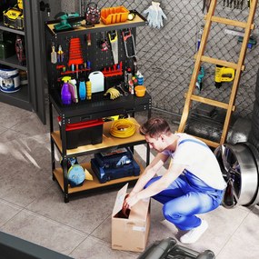 HOMCOM Stół warsztatowy 80 x 40,5 x 155 cm z panelem perforowanym, hakami, szufladą, 2 półkami do warsztatu, czarny