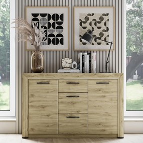 Komoda Dwudrzwiowa z Szufladami Drewniana do Salonu COVE 136 cm Dąb navarra Loft