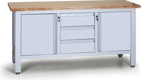 Stół warsztatowy G6, 3 szuflady, 2 szafki, 1690 x 600 x 860 - 900 mm, szary