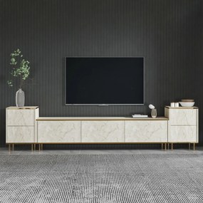 Stolik pod telewizor z szafkami Imej Travertine and Gold