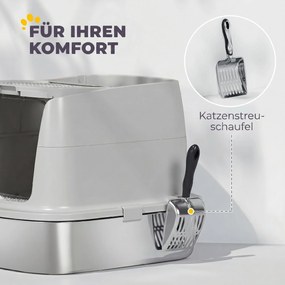PawHut Kuweta ze stali nierdzewnej, zamknięta kuweta z łopatką, woreczek neutralizujący, wejście i wyjście | Aosom PL
