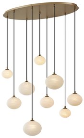 Lampa wisząca Art Deco złota ze szkłem opalowym 9-punktowa - Yani ArtDeco Oswietlenie wewnetrzne