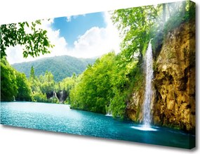 Duży obraz na płótnie Wodospad nad Ukrytym Jeziorem